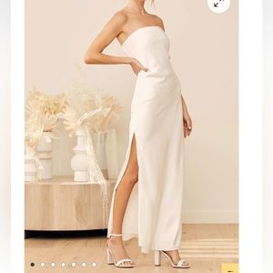 Lulus A Thing Called Love White Satin Strapless Maxi Dress in Small